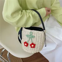 Unisex Medium Straw Solid Color Vacation Bucket String Straw Bag main image 3
