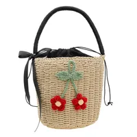 Unisex Medium Straw Solid Color Vacation Bucket String Straw Bag main image 5