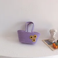 Women's Medium Straw Solid Color Cute Square Open Handbag sku image 1
