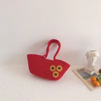 Women's Medium Straw Solid Color Cute Square Open Handbag sku image 2
