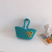 Women's Medium Straw Solid Color Cute Square Open Handbag sku image 3