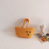 Women's Medium Straw Solid Color Cute Square Open Handbag sku image 4
