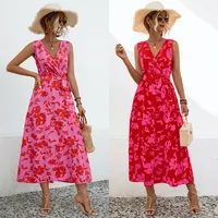 Women's Bandage Dress Tea Dress Casual Elegant Simple Style V Neck Sleeveless Printing Flower Maxi Long Dress Travel Daily Date main image 1