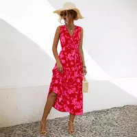 Women's Bandage Dress Tea Dress Casual Elegant Simple Style V Neck Sleeveless Printing Flower Maxi Long Dress Travel Daily Date main image 3