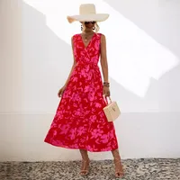 Women's Bandage Dress Tea Dress Casual Elegant Simple Style V Neck Sleeveless Printing Flower Maxi Long Dress Travel Daily Date main image 5