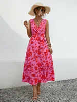 Women's Bandage Dress Tea Dress Casual Elegant Simple Style V Neck Sleeveless Printing Flower Maxi Long Dress Travel Daily Date sku image 4