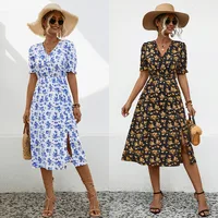 Women's Floral Dress Casual Style Japanese And Korean Leisure V Neck Short Sleeve Printing Flower Maxi Long Dress Indoor Daily Date main image 1