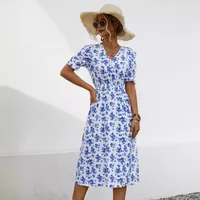 Women's Floral Dress Casual Style Japanese And Korean Leisure V Neck Short Sleeve Printing Flower Maxi Long Dress Indoor Daily Date main image 3