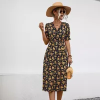 Women's Floral Dress Casual Style Japanese And Korean Leisure V Neck Short Sleeve Printing Flower Maxi Long Dress Indoor Daily Date main image 2