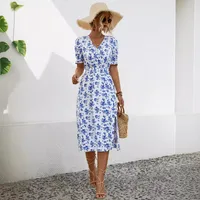Women's Floral Dress Casual Style Japanese And Korean Leisure V Neck Short Sleeve Printing Flower Maxi Long Dress Indoor Daily Date main image 4