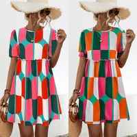 Women's A- Line Skirt Casual Elegant Simple Style Round Neck Short Sleeve Color Block Above Knee Office Travel Daily main image 1