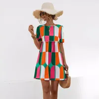 Women's A- Line Skirt Casual Elegant Simple Style Round Neck Short Sleeve Color Block Above Knee Office Travel Daily main image 2