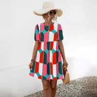 Women's A- Line Skirt Casual Elegant Simple Style Round Neck Short Sleeve Color Block Above Knee Office Travel Daily main image 3