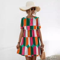 Women's A- Line Skirt Casual Elegant Simple Style Round Neck Short Sleeve Color Block Above Knee Office Travel Daily main image 4