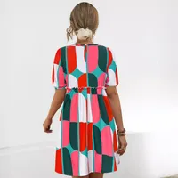 Women's A- Line Skirt Casual Elegant Simple Style Round Neck Short Sleeve Color Block Above Knee Office Travel Daily main image 5