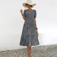 Women's Plaid Dress Polka Dot Dress Tiered Skirt Elegant Temperament Commuter Simple Style Round Neck Patchwork Short Sleeve Plaid Maxi Long Dress Office Indoor Daily main image 2