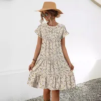 Women's A- Line Skirt Casual Elegant Fresh Wind Round Neck Short Sleeve Ditsy Floral Above Knee Office Travel Daily main image 2