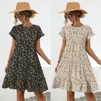 Women's A- Line Skirt Casual Elegant Fresh Wind Round Neck Short Sleeve Ditsy Floral Above Knee Office Travel Daily main image 1