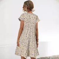 Women's A- Line Skirt Casual Elegant Fresh Wind Round Neck Short Sleeve Ditsy Floral Above Knee Office Travel Daily main image 4