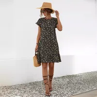 Women's A- Line Skirt Casual Elegant Fresh Wind Round Neck Short Sleeve Ditsy Floral Above Knee Office Travel Daily main image 5