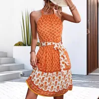 Women's Floral Dress Casual Style Elegant Simple Style Halter Neck Sleeveless Flower Knee-Length Office Travel Daily main image 2