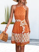 Women's Floral Dress Casual Style Elegant Simple Style Halter Neck Sleeveless Flower Knee-Length Office Travel Daily sku image 3