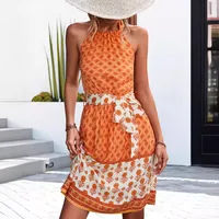 Women's Floral Dress Casual Style Elegant Simple Style Halter Neck Sleeveless Flower Knee-Length Office Travel Daily main image 4