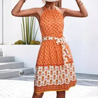 Women's Floral Dress Casual Style Elegant Simple Style Halter Neck Sleeveless Flower Knee-Length Office Travel Daily main image 5