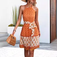 Women's Floral Dress Casual Style Elegant Simple Style Halter Neck Sleeveless Flower Knee-Length Office Travel Daily main image 1