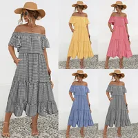 Women's Tiered Skirt Elegant Preppy Style Simple Style Boat Neck Short Sleeve Lattice Maxi Long Dress Class Office Daily main image 1
