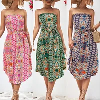 Women's Pencil Skirt Fresh And Sweet Fresh Wind Collarless Printing Sleeveless Printing Midi Dress Outdoor Travel Daily main image 1