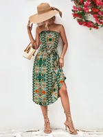 Women's Pencil Skirt Fresh And Sweet Fresh Wind Collarless Printing Sleeveless Printing Midi Dress Outdoor Travel Daily sku image 5