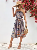 Women's Pencil Skirt Fresh And Sweet Fresh Wind Collarless Printing Sleeveless Printing Midi Dress Outdoor Travel Daily sku image 9