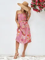 Women's Pencil Skirt Fresh And Sweet Fresh Wind Collarless Printing Sleeveless Printing Midi Dress Outdoor Travel Daily sku image 1