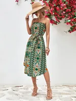 Women's Pencil Skirt Fresh And Sweet Fresh Wind Collarless Printing Sleeveless Printing Midi Dress Outdoor Travel Daily main image 3
