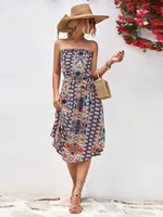Women's Pencil Skirt Fresh And Sweet Fresh Wind Collarless Printing Sleeveless Printing Midi Dress Outdoor Travel Daily main image 4