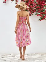 Women's Pencil Skirt Fresh And Sweet Fresh Wind Collarless Printing Sleeveless Printing Midi Dress Outdoor Travel Daily main image 5