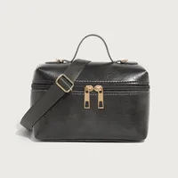 Women's Medium Pu Leather Solid Color Vintage Style Classic Style Pillow Shape Zipper Crossbody Bag sku image 2