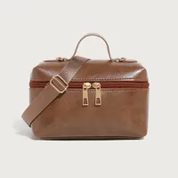 Women's Medium Pu Leather Solid Color Vintage Style Classic Style Pillow Shape Zipper Crossbody Bag sku image 4