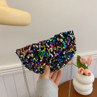 Women's Medium Sequin Solid Color Streetwear Sewing Thread Semicircle Zipper Crossbody Bag main image 2