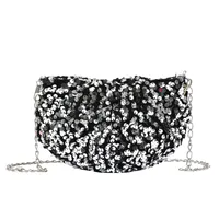 Women's Medium Sequin Solid Color Streetwear Sewing Thread Semicircle Zipper Crossbody Bag main image 3