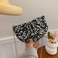 Women's Medium Sequin Solid Color Streetwear Sewing Thread Semicircle Zipper Crossbody Bag sku image 3