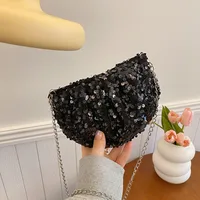 Women's Medium Sequin Solid Color Streetwear Sewing Thread Semicircle Zipper Crossbody Bag sku image 1