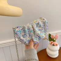 Women's Medium Sequin Solid Color Streetwear Sewing Thread Semicircle Zipper Crossbody Bag sku image 2