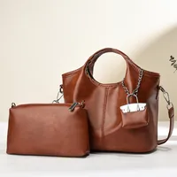 Women's PU Solid Color Vintage Style Classic Style Square Zipper Buckle Bag Sets sku image 4