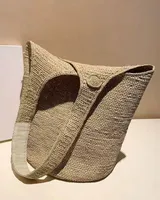 Women's Raffia Solid Color Vacation Bucket Open Shoulder Bag sku image 2