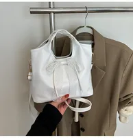 Women's Large Pu Leather Solid Color Bow Knot Streetwear Lace Bucket Zipper Shoulder Bag sku image 3