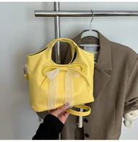 Women's Large Pu Leather Solid Color Bow Knot Streetwear Lace Bucket Zipper Shoulder Bag sku image 4