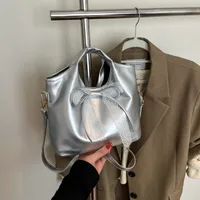 Women's Large Pu Leather Solid Color Bow Knot Streetwear Lace Bucket Zipper Shoulder Bag sku image 6