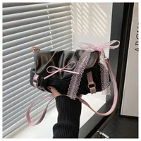 Women's Medium Pu Leather Bow Knot Streetwear Square Flip Cover Shoulder Bag sku image 1